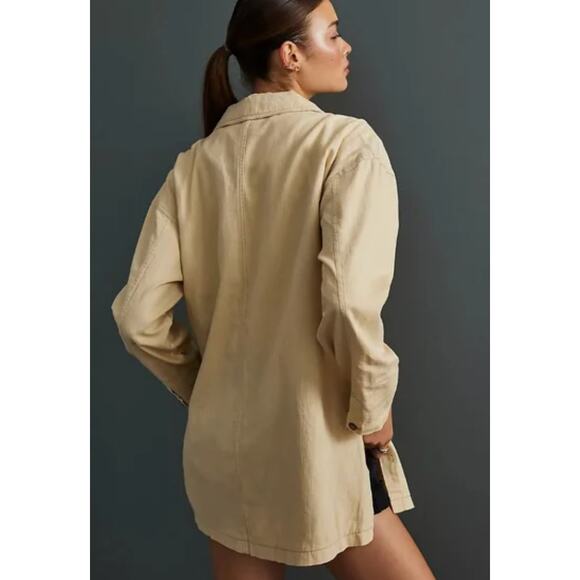 Pilcro Blazer Womens Large Tan Summer Relaxed Jacket Linen Cotton Blend - Picture 6 of 12